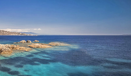 Rocky coast of the island of Crete, Greece. Summer landscape