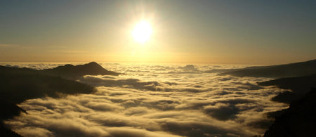 Sunrise over the clouds in Tenerife, Canary Islands, Spainの写真素材