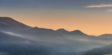 Beautiful sunrise in the Carpathian mountains. Ukraine, Europe.