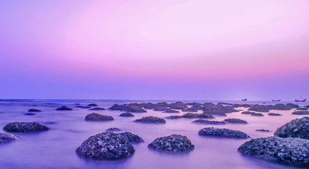 Beautiful seascape at sunset time. Long exposure shot.の写真素材