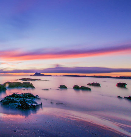 Beautiful sunset at the beach in Thailand. Long exposure shot.の写真素材