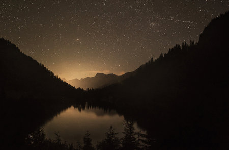 Milky way over the lake in the mountains. Starry sky.