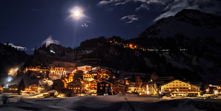 Alpine village at night