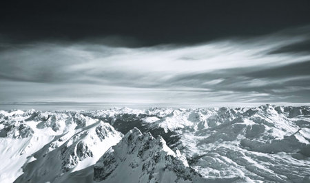Beautiful winter mountains landscape. Ski resort Gudauri. Toned.