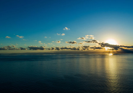 Sunset over the sea in the tropics. Landscape.