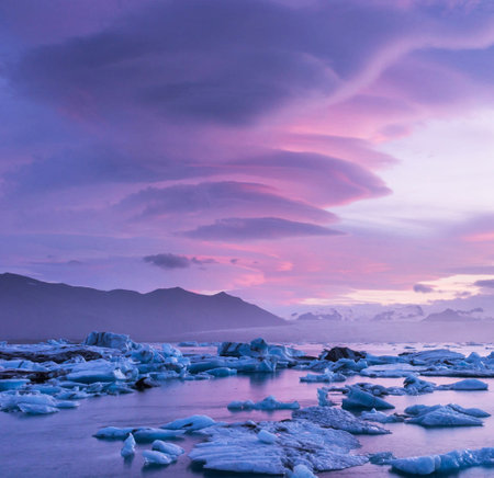 Ice formations and icebergs in Glacier Lagoon, Iceland, Europeの写真素材