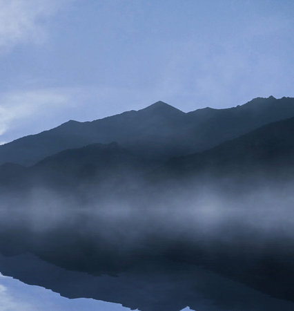Mountains and fog in the morning, Shiga, Japan.の写真素材