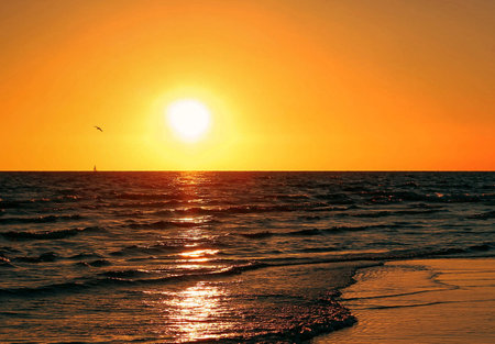 Beautiful sunset over the sea in the summer. Nature composition.の写真素材