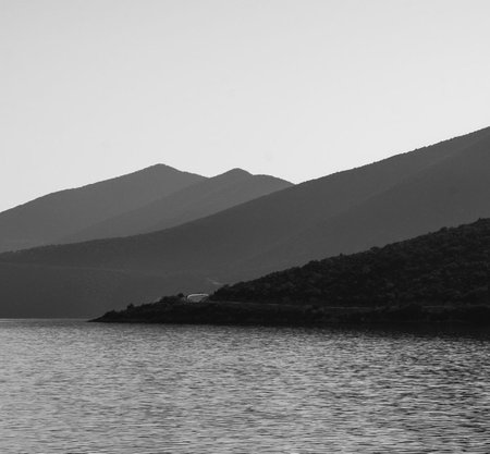 Landscape of the island of Crete in Greece in black and white