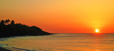 Sunset over the sea in the tropics. Sri Lanka.