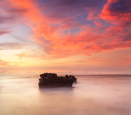 Beautiful seascape at sunset time. Nature composition and vibrant colors.の写真素材