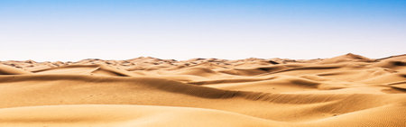Panoramic view of sand dunes in the Sahara desert, Moroccoの写真素材