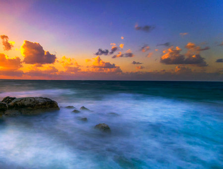 Sunset on the beach in the tropics. Seascape