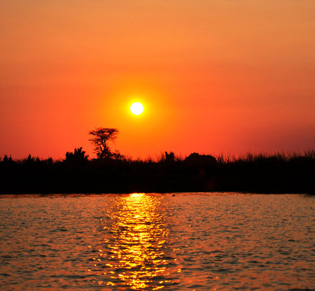 Beautiful sunset over the Nile river in Luxor, Egypt.の写真素材