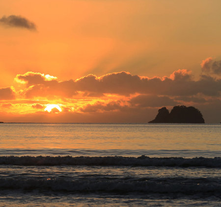 Sunset on the beach in Krabi, Thailand. Beautiful nature background.の写真素材