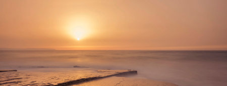 Sunset over the sea. Seascape. Panoramic view.の写真素材