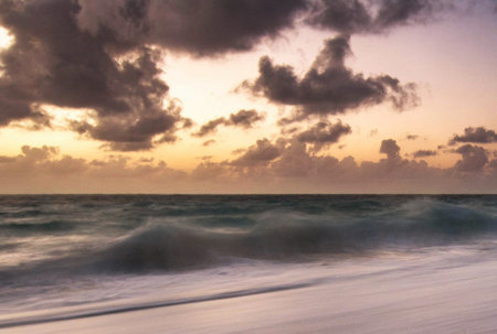 sunset on the beach of the caribbean sea in dominican republicの写真素材