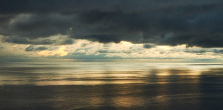 Beautiful sunset over the sea. Panorama of sea and skyの写真素材