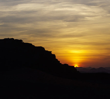 Sunset at Wadi Rum desert in Jordan, Middle East.の写真素材