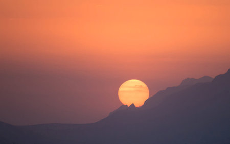 Sunset in the mountains of the Sinai Peninsula. View from Mount Sinaiの写真素材