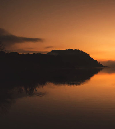 Sunset over the lake. Beautiful natural landscape.