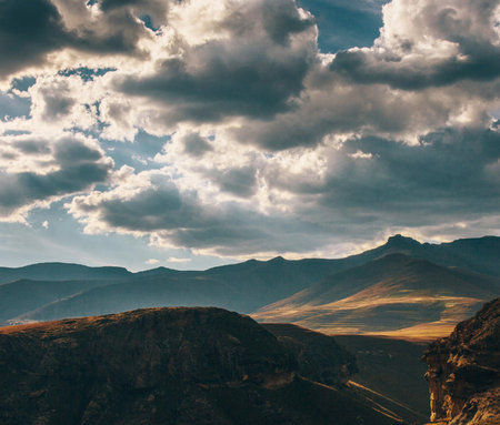 Mountain landscape with clouds and blue sky. Crimea, Ukraine.の写真素材