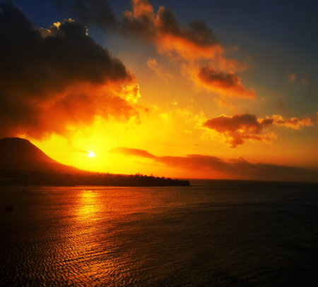 Sunset over the sea in Palermo, Sicily, Italy