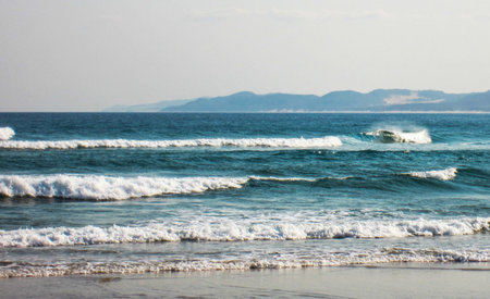 Beautiful seascape with waves on the beach in the morning