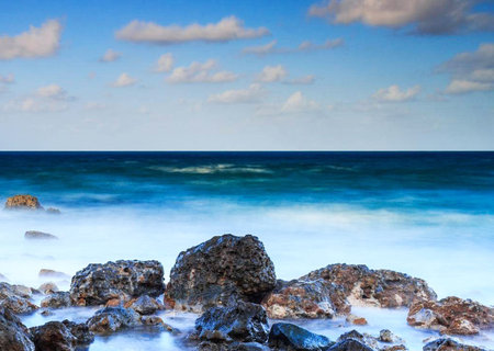 Beautiful seascape with rocks and blue sea. Nature composition.
