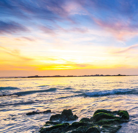 Beautiful seascape at sunset time. Nature composition and composition.の写真素材