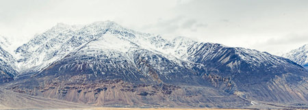 Panoramic view of snowy mountains in Ladakh, India.