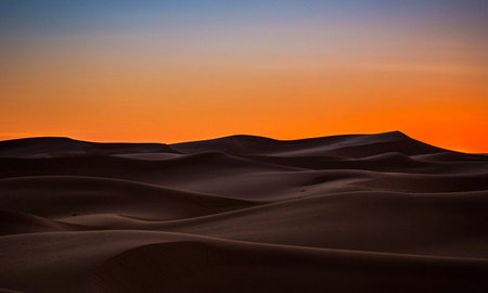 Sunset in the Sahara desert, Merzouga, Moroccoの写真素材