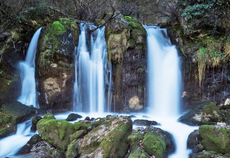 Waterfall in the forest, long exposure photography, long exposure.