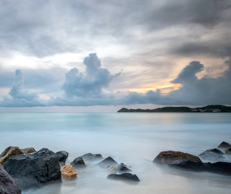 Beautiful seascape at sunset, Thailand. Long exposure.の写真素材