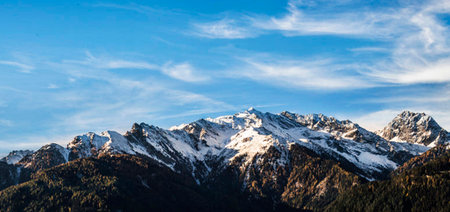 Panoramic view of the snow-capped mountains in the Alps