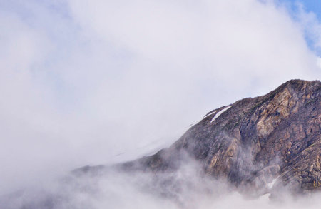 Mountains in the clouds in the summer, Caucasus, Russia.の写真素材