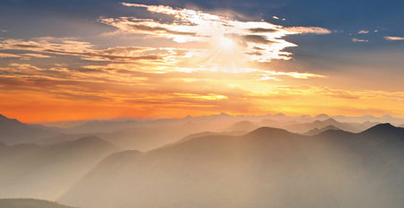 Sunset over the mountains in south korea Daegwallyeong\\\\