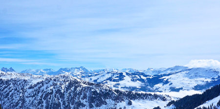 Panoramic view of the Alps in winter, Bavaria, Germany