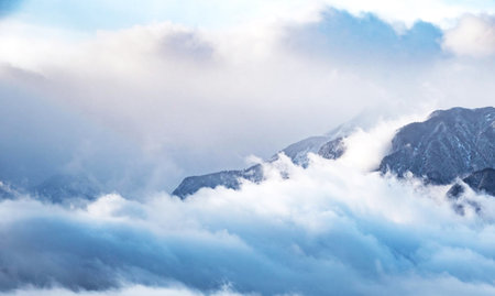 Beautiful view of the clouds and mountains. Caucasus, Russia.の写真素材