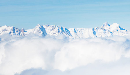 Mountains in clouds. Caucasus, Georgia, region Dombay.