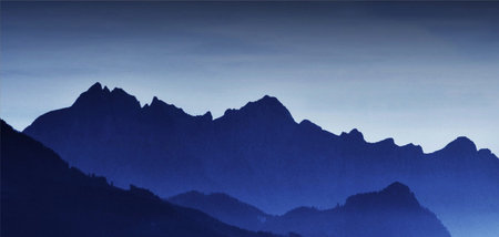Silhouette of mountains in the morning. Landscape with mountains.