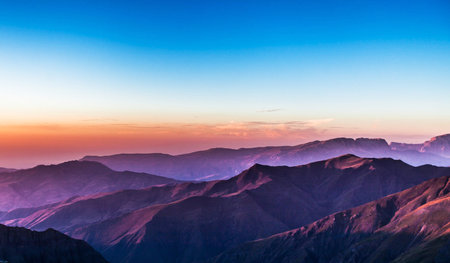 Sunset in the mountains. Landscape of the Caucasus mountains.の写真素材