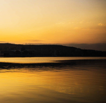 Sunset over the sea in the city of Istanbul, Turkey.の写真素材