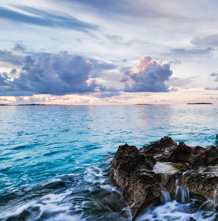 Beautiful seascape with dramatic sky at sunset. Composition of nature.の写真素材