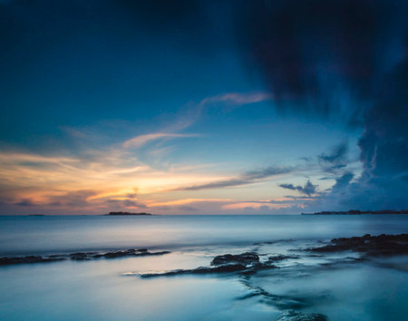Beautiful seascape. Dramatic sky over the sea.の写真素材