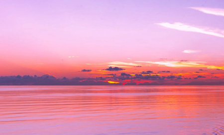 Beautiful sunset over the sea in the tropics. Toned.の写真素材