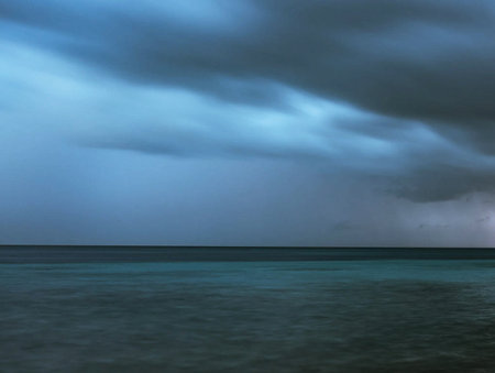 Stormy sky over the sea, natural background. Long exposure.の写真素材