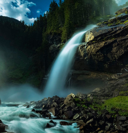 Waterfall in the mountains. Beautiful waterfall in the mountains. Mountain landscape.