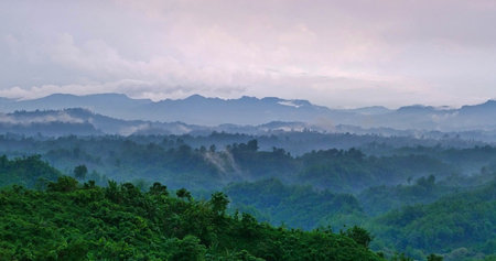 Mountains in the mist at Phu Chi Fa, Loei, Thailand