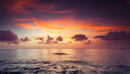 Beautiful seascape at sunset. Panoramic view.の写真素材